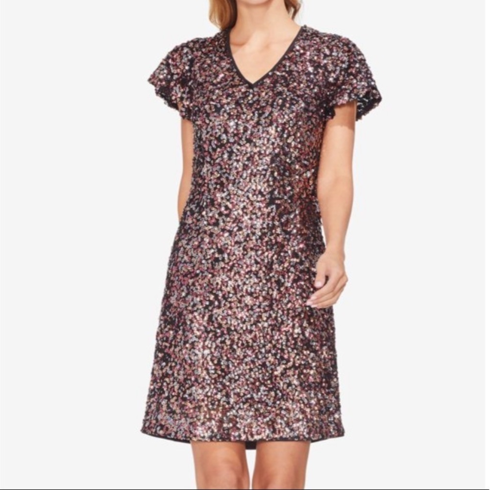 Vince Camuto Sequin Flutter Sleeve Dress